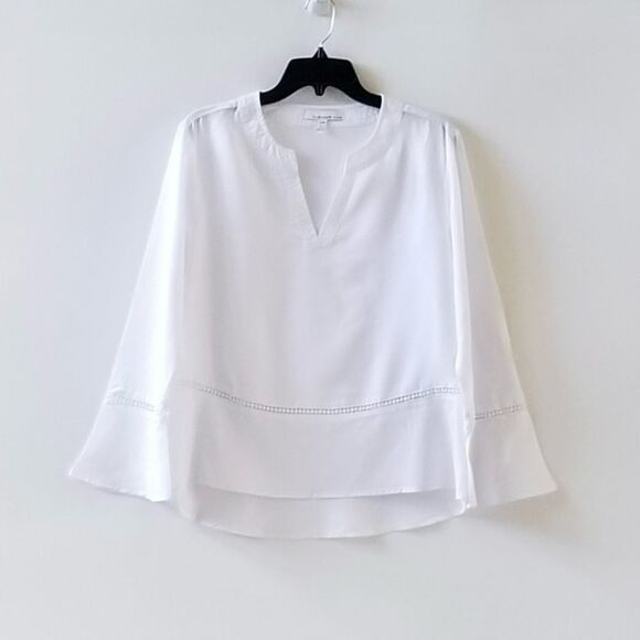 Fourteenth Place White Peplum Ladder Lace Blouse in White Lyocell - Picture 2 of 10